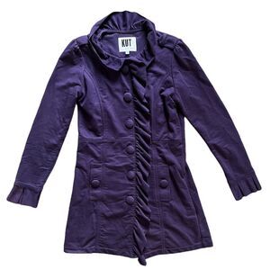 Kut from the Kloth Purple Ruffle Peacoat Trench Jacket Women's size Medium